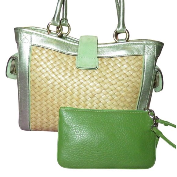 Coach 2005 Limited Edition Raffia & Green Suede Leather Top Handle Tote Satchel - Picture 2 of 16